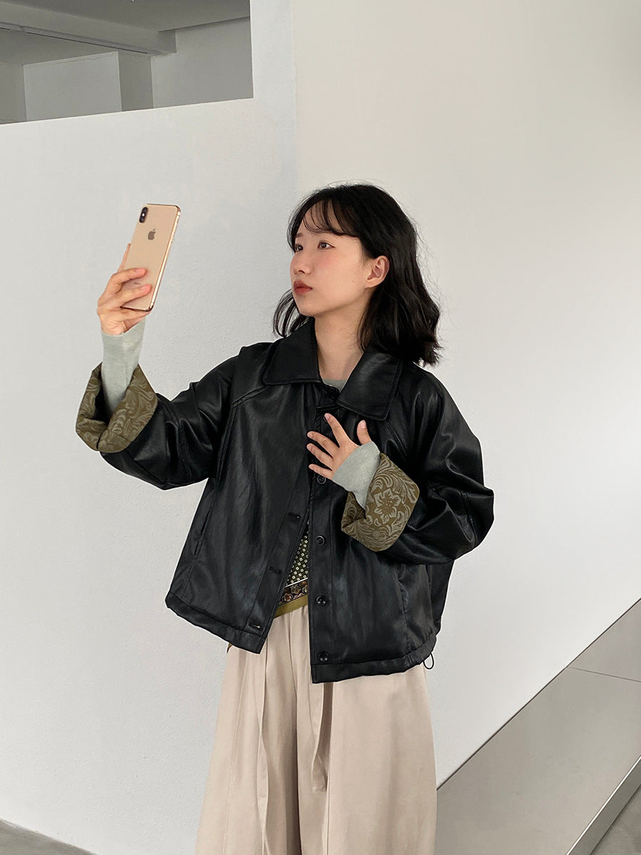 【cimz1667】實拍個性復古黑色工裝皮衣外套251120
