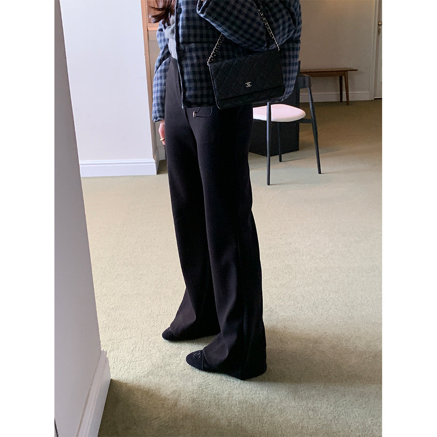 【H5517】實拍超級瘦高腰加絨厚款氣質喇叭褲251125