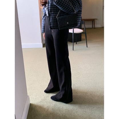 【H5517】實拍超級瘦高腰加絨厚款氣質喇叭褲251125