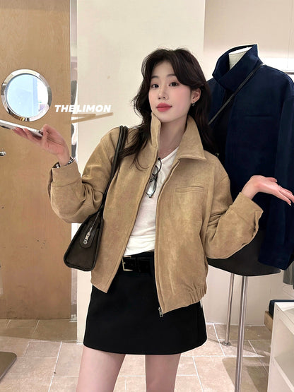 【L9150】實拍檸檬復古寬鬆羊津絨工裝長袖短外套251117