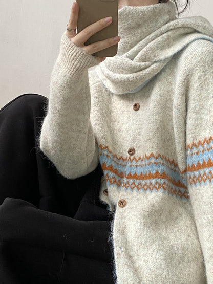 【YP6106】 實拍費爾島提花針織外套＋圍巾(含羊毛3%) 251023