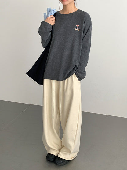 【LD11025】實拍舒適小熊刺繡寬鬆長袖T恤251124