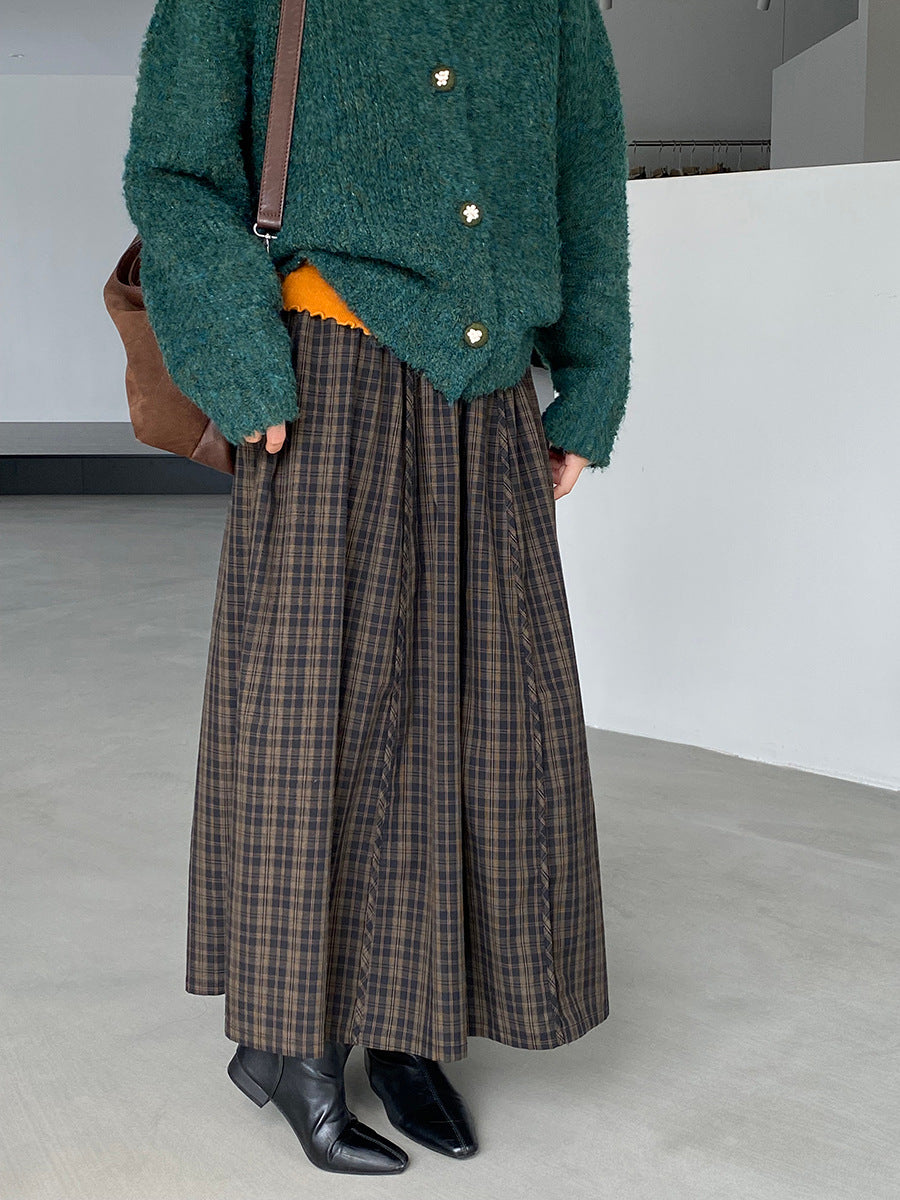 【cimz6381】實拍日系復古格紋內里加絨加厚A字裙251128