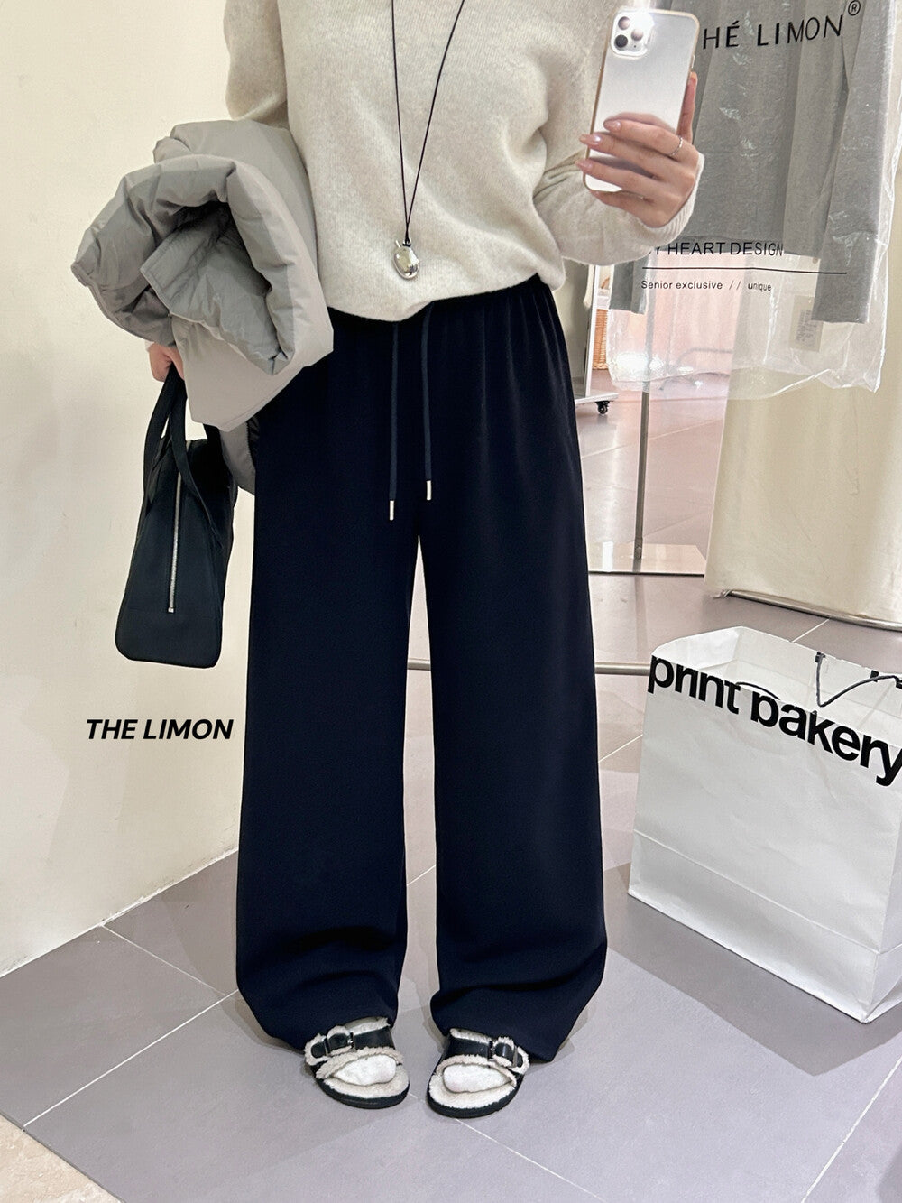 【L1185】實拍檸檬秋冬簡約羊絨抽繩直筒休閒褲251117