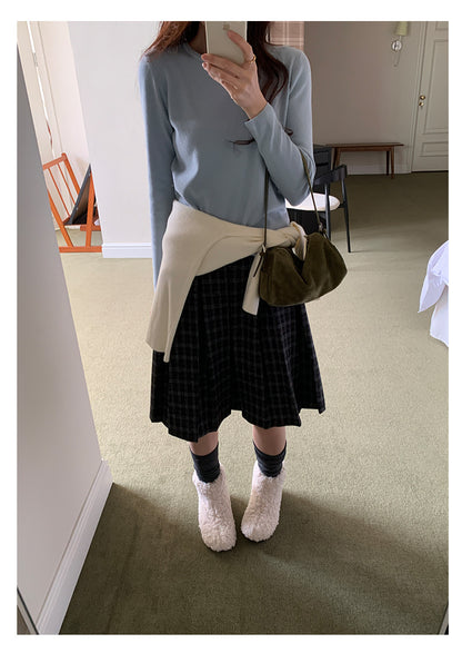【H5502】實拍學院復古磨毛格子百褶A字裙251118
