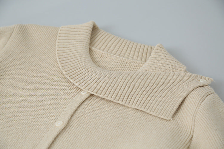 【LD11002】實拍秋冬法式設計感斜領針織毛衣外套251110