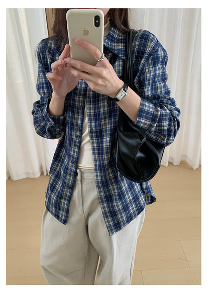 【H570】實拍復古寬鬆毛呢格子襯衫外套251021