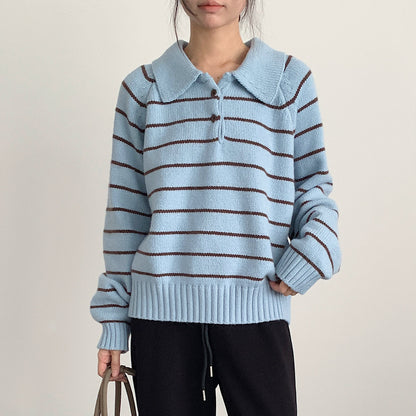 【LD11063】實拍復古條紋加厚棉羊絨針織毛衣251209