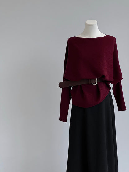 【cim9033】實拍韓系高級感長袖斜肩針織衫＋腰帶251030