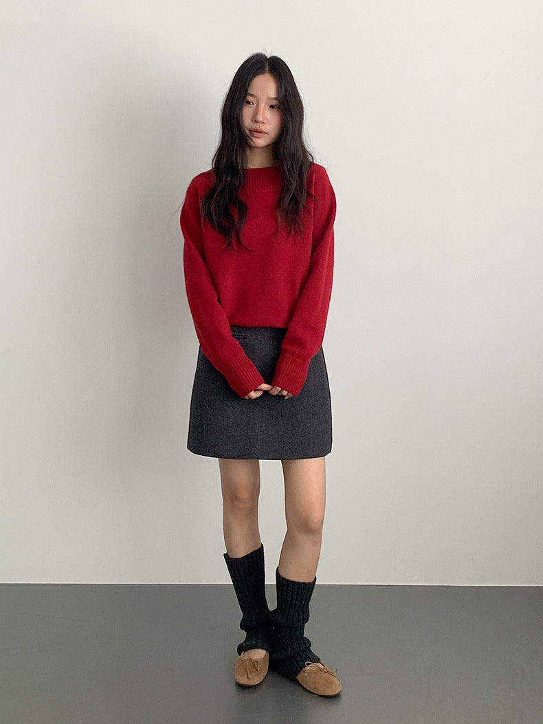 【LD11068】實拍S~XL加厚羊毛呢高腰a字短裙(羊毛10%)251209