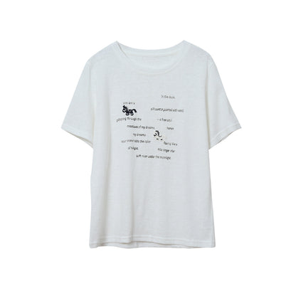 【LD11201】實拍夏日必備白T！小馬刺繡字母印花圓領寬鬆短袖上衣260331