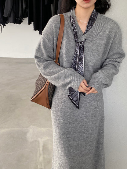 【cim823】實拍韓系軟糯短版針織毛衣+絲巾+針織長裙251030