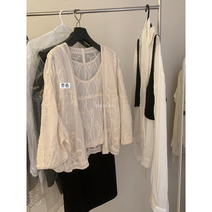 【L10711】法式浪漫仙女系🕊️重工精緻刺繡披肩+無袖蕾絲背心套裝260526