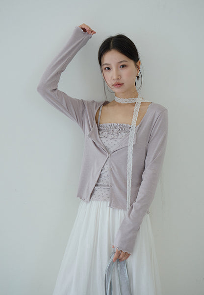 【LD11172】實拍仙女系紫藤花園💜淺紫長袖小外套+碎花細肩帶 套裝260317