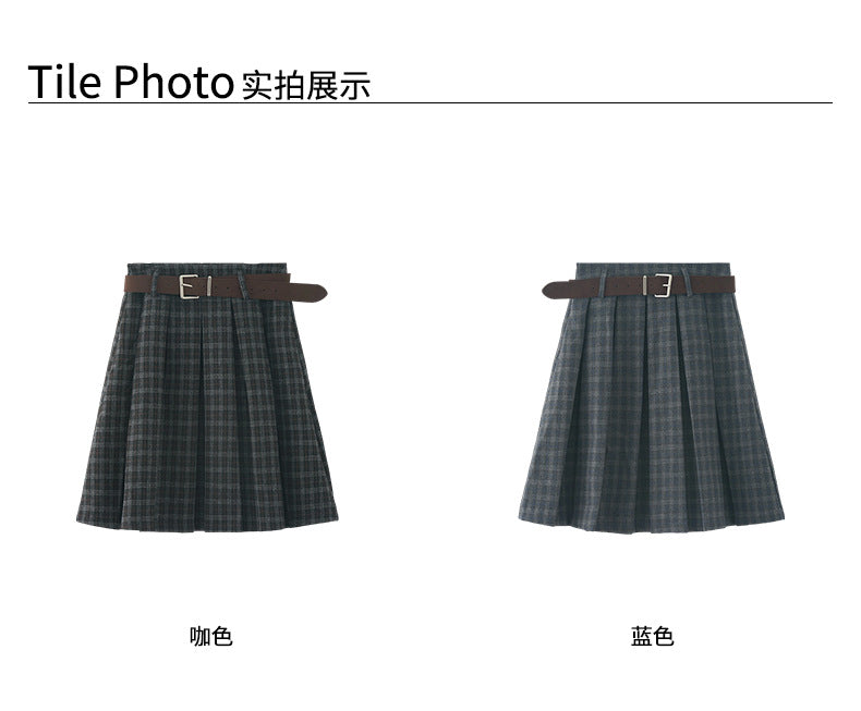 【H5502】實拍學院復古磨毛格子百褶A字裙251118