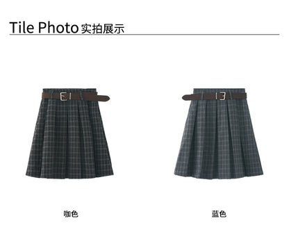 【H5502】實拍學院復古磨毛格子百褶A字裙251118