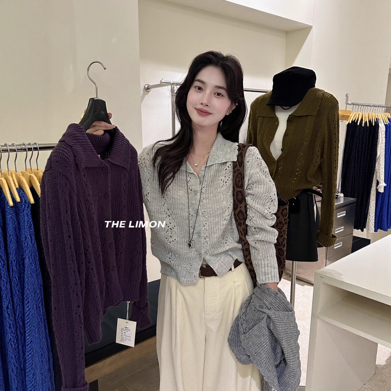 【LSC1072】檸檬簍空polo領針織開衫251117