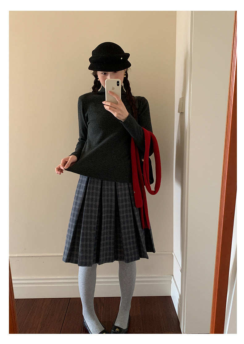 【H5502】實拍學院復古磨毛格子百褶A字裙251118