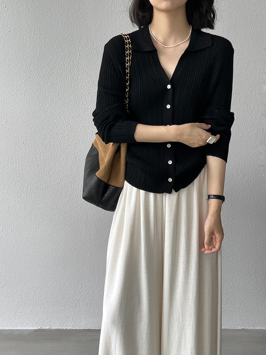 【cim6901】實拍慵懶紙片人polo領針織衫251030