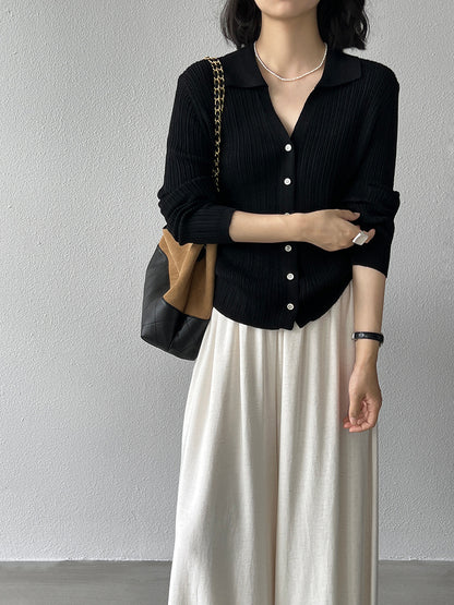 【cim6901】實拍慵懶紙片人polo領針織衫251030