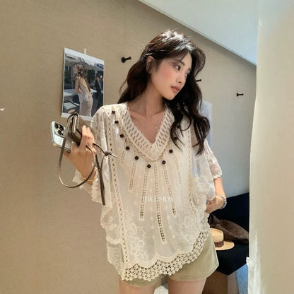 【L10685】仙氣氛圍感拉滿🕊️重工蕾絲刺繡寬鬆顯瘦防曬罩衫260518