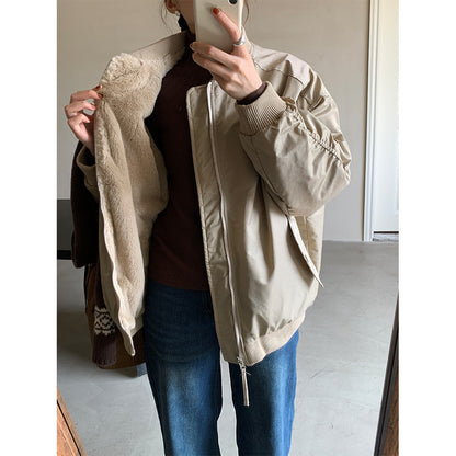 【H5526】實拍兩面穿|絨毛加厚棉服風衣外套251125