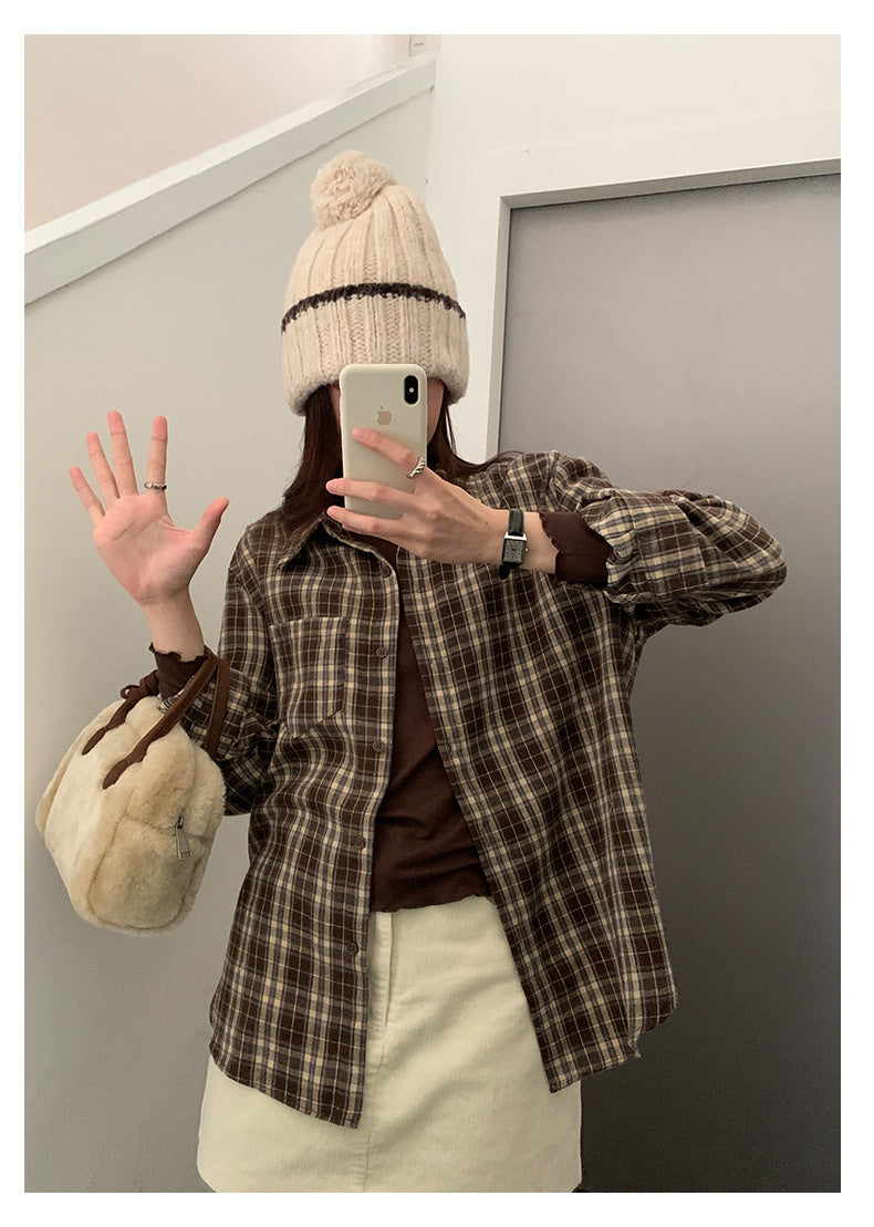 【H570】實拍復古寬鬆毛呢格子襯衫外套251021