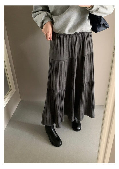 【H5476】實拍秋冬質感簡約細摺鬆緊腰a字傘裙251109