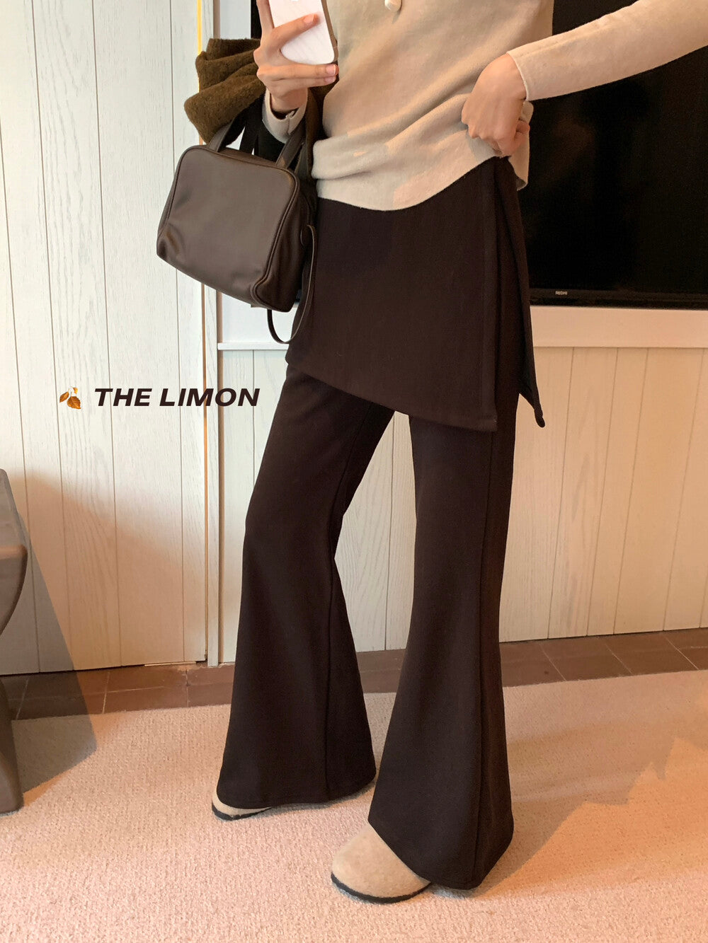 【L9307】實拍檸檬秋冬假兩件屁簾顯瘦加絨微喇休閒褲251208