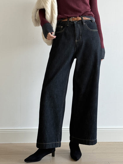 【Y981316】實拍S~XL冬季高腰加絨直筒牛仔褲含腰帶251106