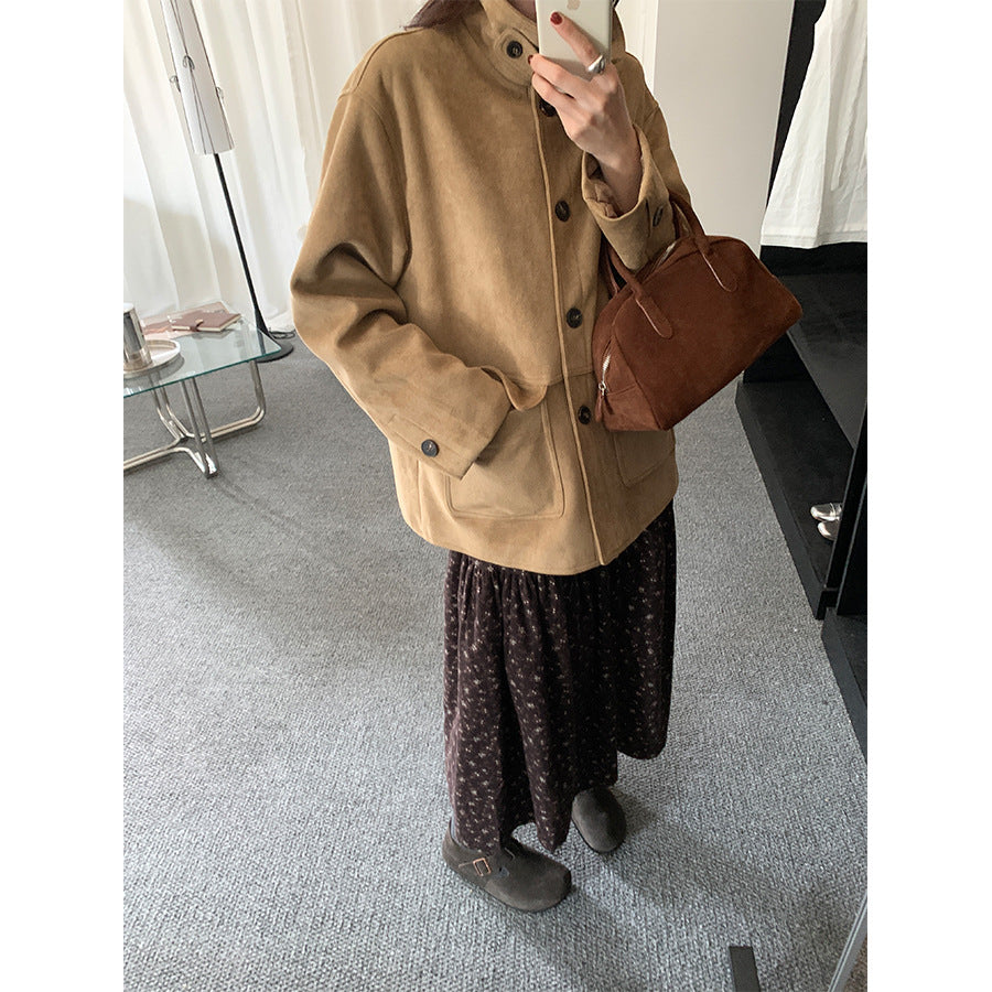 【H5493】實拍復古高領麂皮絨西裝外套251109