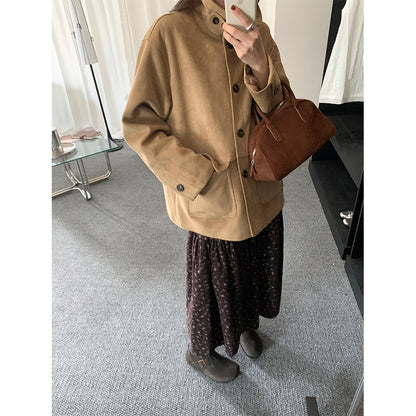 【H5493】實拍復古高領麂皮絨西裝外套251109