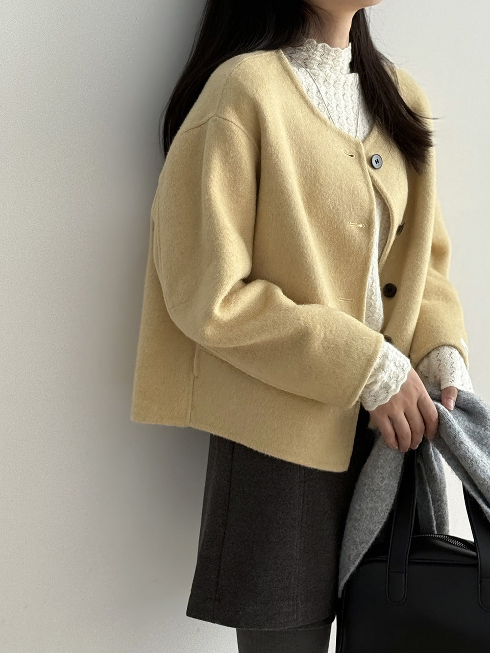 【Y8522】實拍高單氣質簡約綿羊毛呢外套（棉羊毛52%)251106