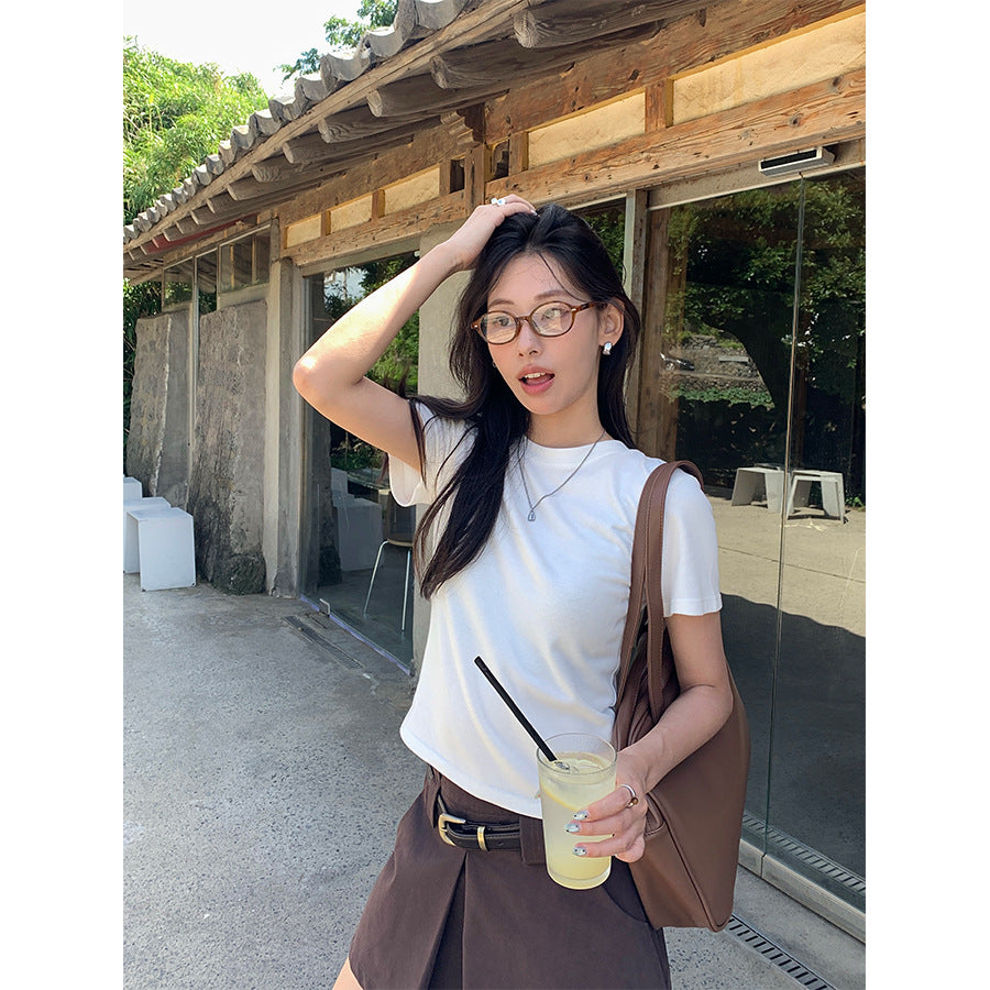 【H5388】實拍基礎7色磨毛圓領短袖T恤250902