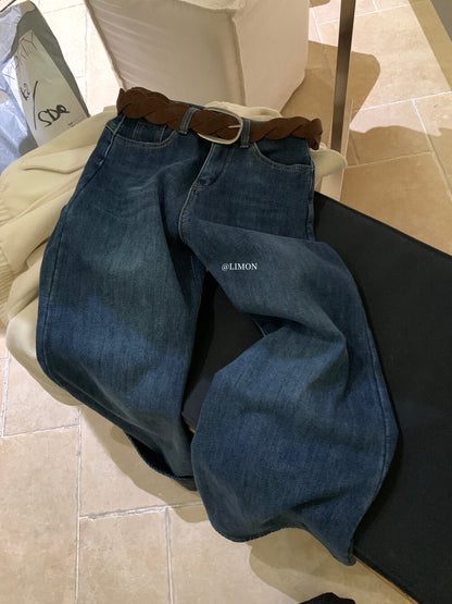 【L2651】實拍檸檬秋冬復古加厚顯瘦直筒微喇牛仔褲＋腰帶251117