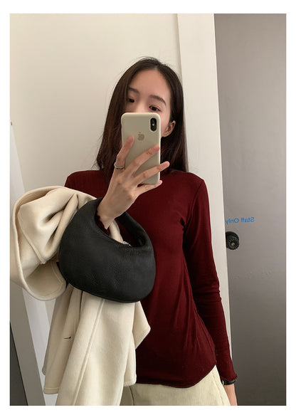 【H568】實拍基礎款木耳邊半高領純色打底衫251021