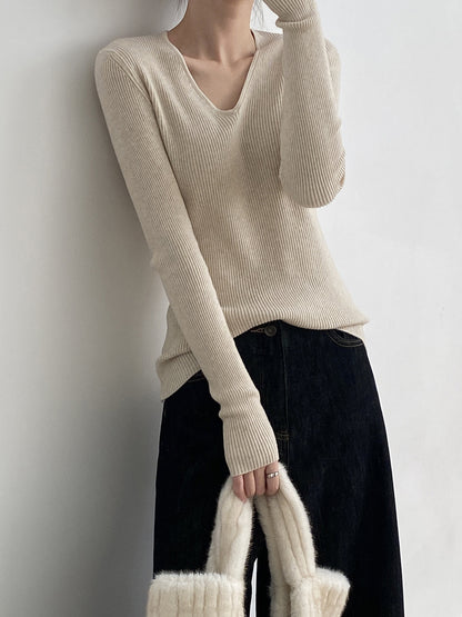【YP313】實拍冬季氣質簡約v領針織衫251113