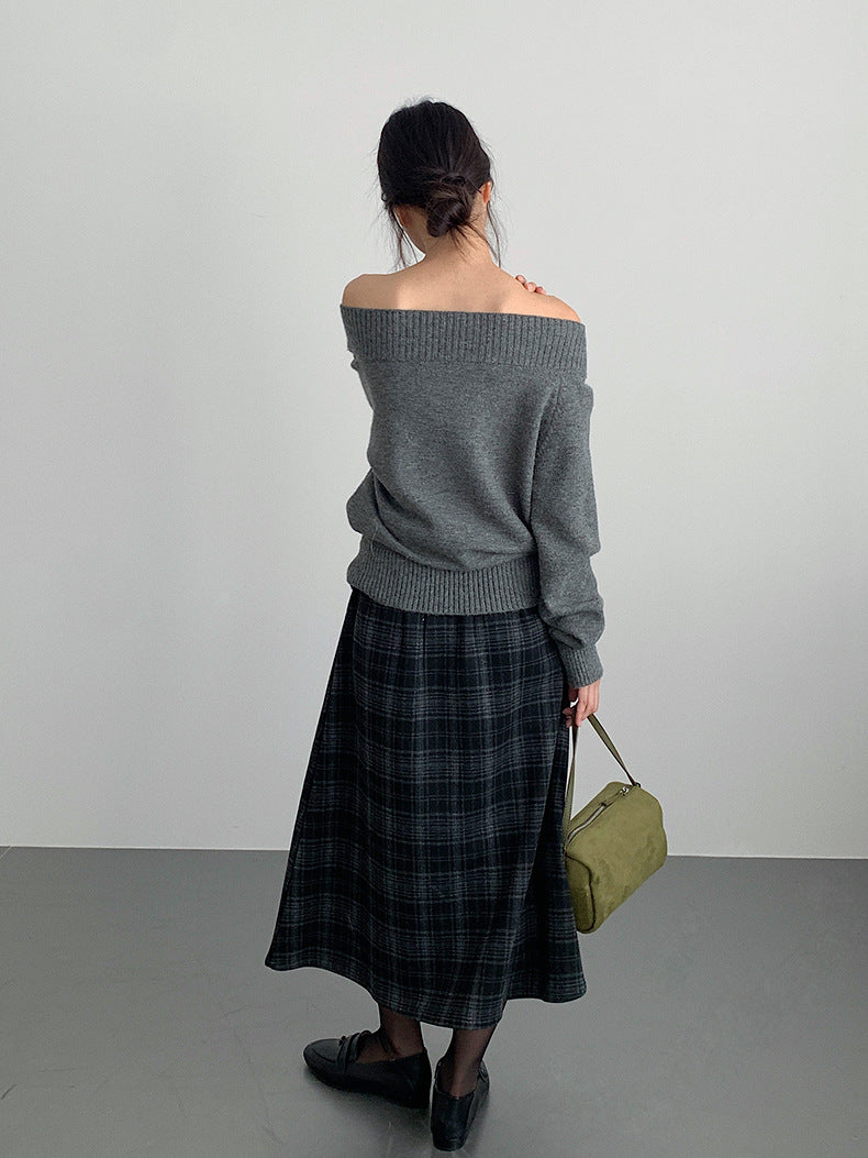 【LD11062】實拍慵懶高級感北極融針織毛衣（可拉一字肩）251209