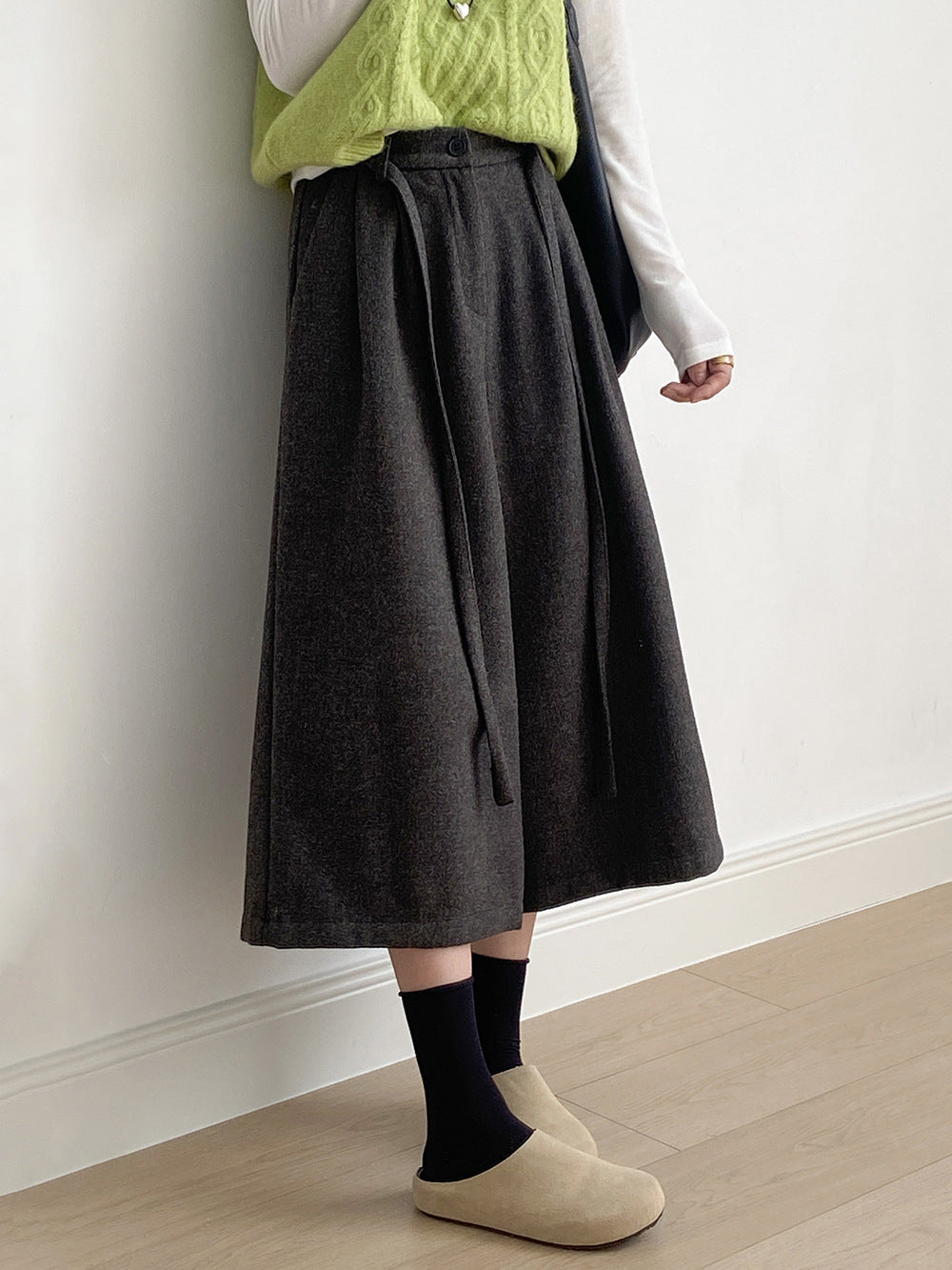 【Y82677】 實拍復古系帶加厚七分闊腿褲251023