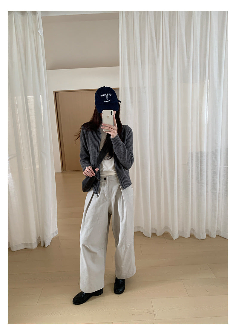 【H566】實拍秋冬高腰斜紋棉挺版西裝長褲（後鬆緊腰）251021