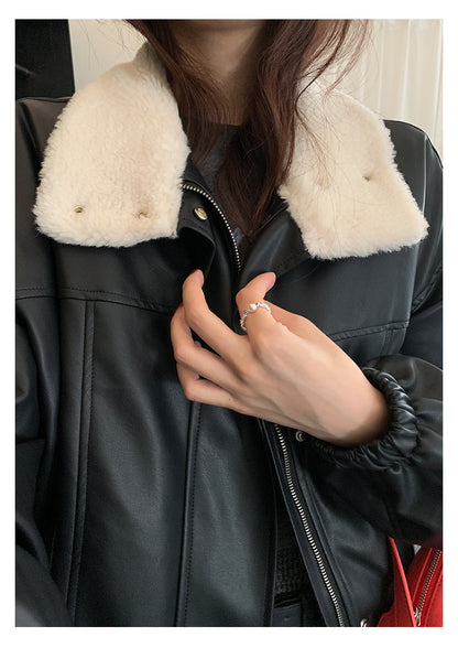 【H5485】實拍高級感毛領PU皮衣夾棉加厚外套251109