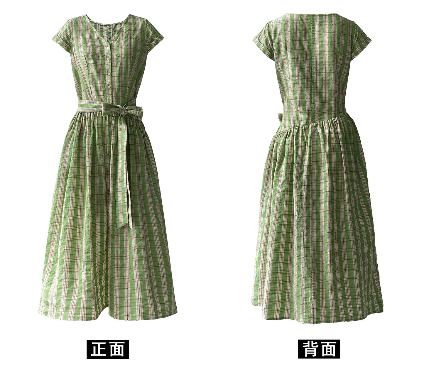 【cimz1962】夏日清爽蜜瓜奶綠🍈日系原創重工格紋綁帶連身長裙260625