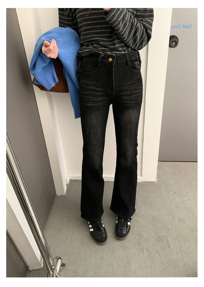 【H560】實拍加厚磨毛高腰微喇牛仔褲251021