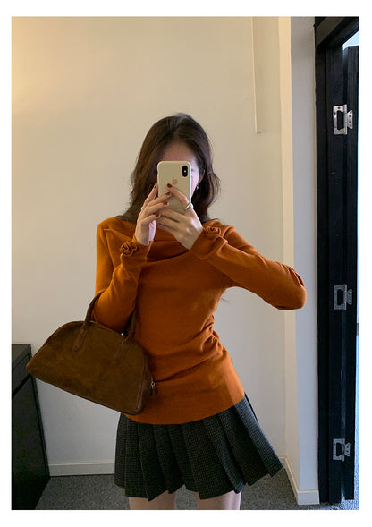 【H5487】實拍秋冬褶皺露肩針織衫251109