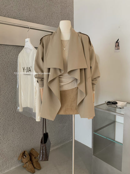 【L9296】復古簡約・翻領風衣外套附腰帶261013