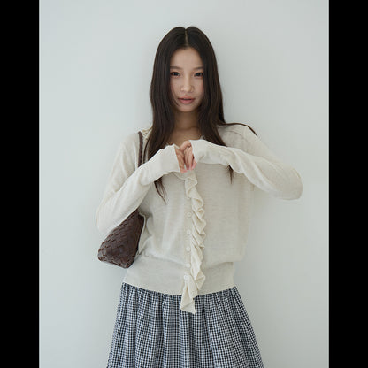 【LD11154】實拍韓系甜美減齡✨設計感荷葉薄款長袖針織衫260317