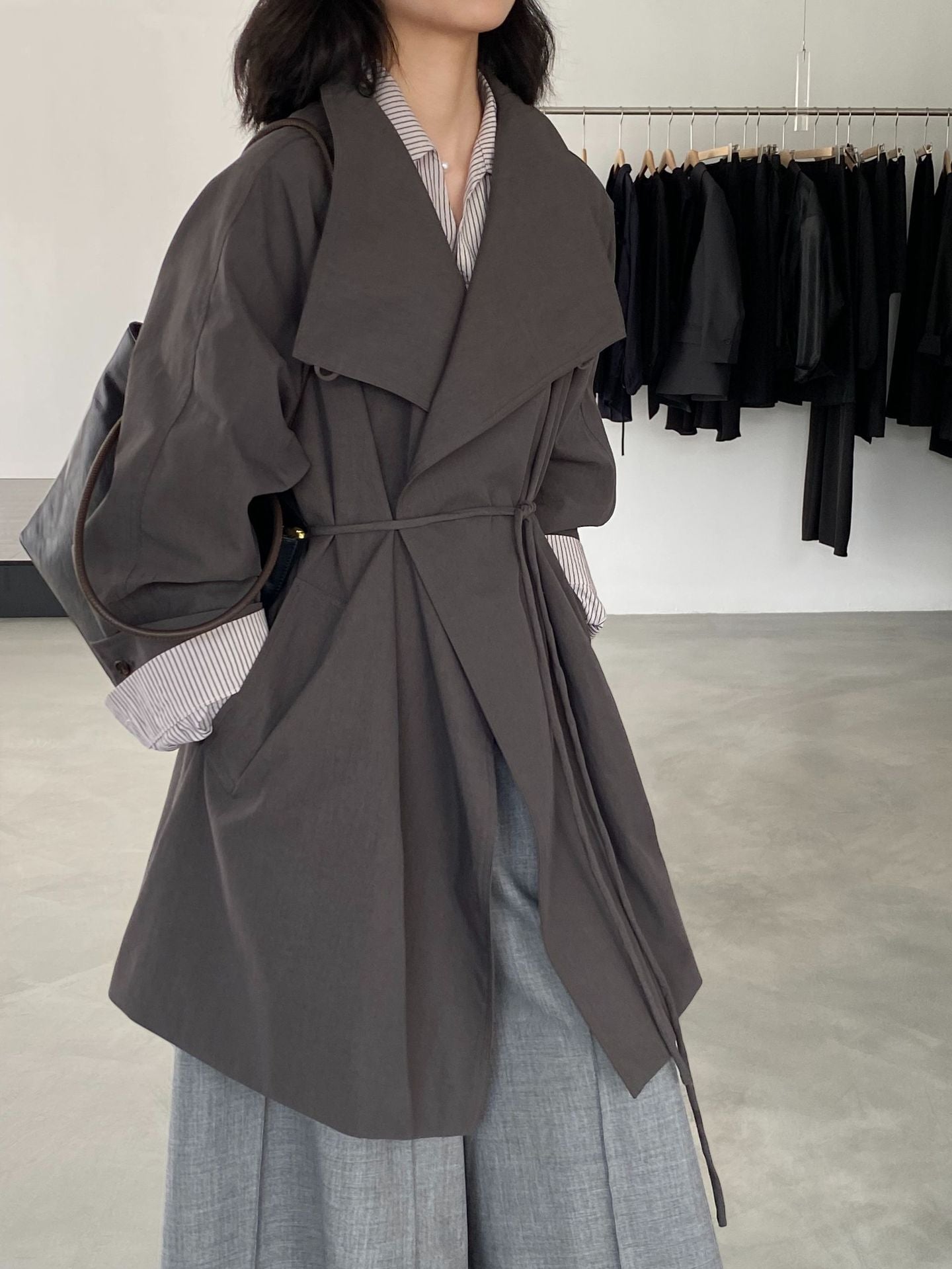 【cim1659】實拍秋冬復古英倫翻領風衣外套＋繫帶251030