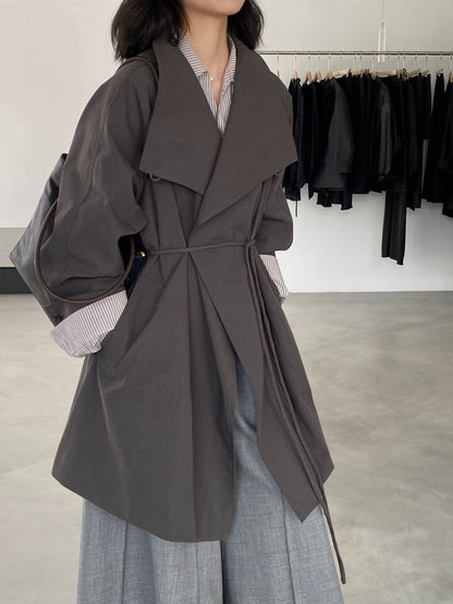 【cim1659】實拍秋冬復古英倫翻領風衣外套＋繫帶251030