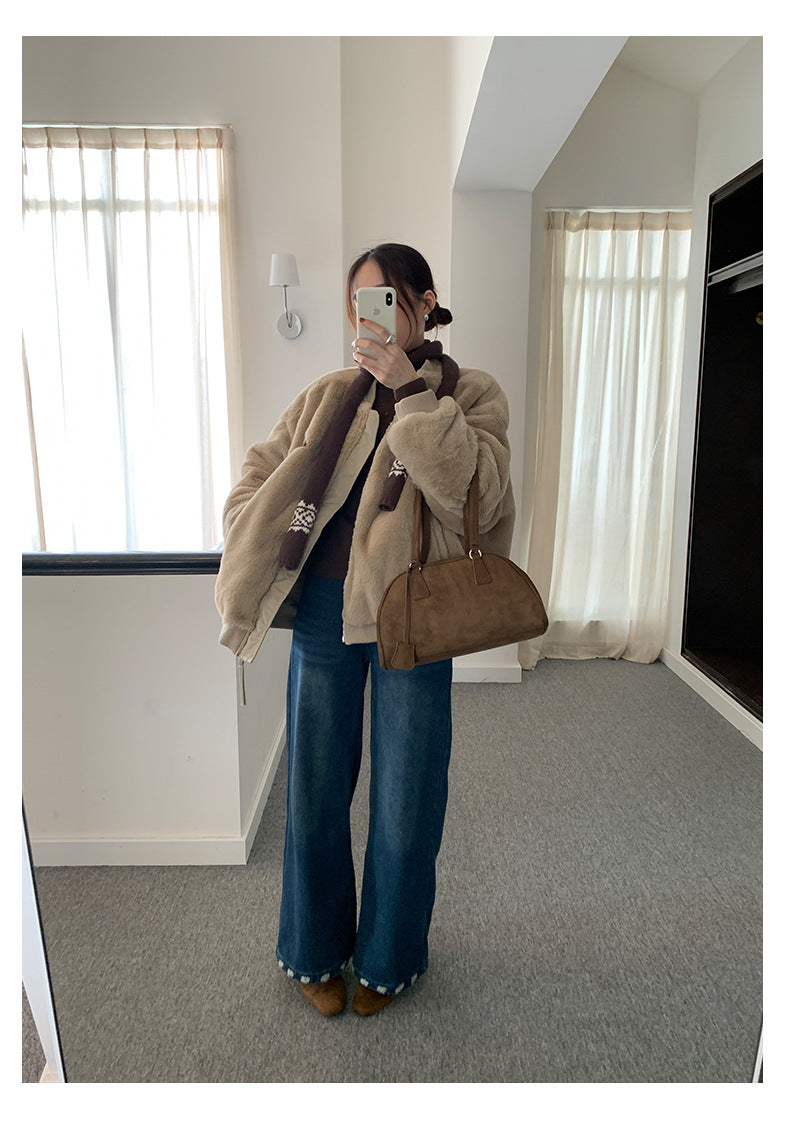 【H5526】實拍兩面穿|絨毛加厚棉服風衣外套251125