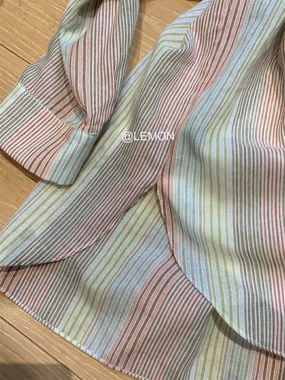 【L8505】實拍檸檬復古中性條紋長袖襯衫250414